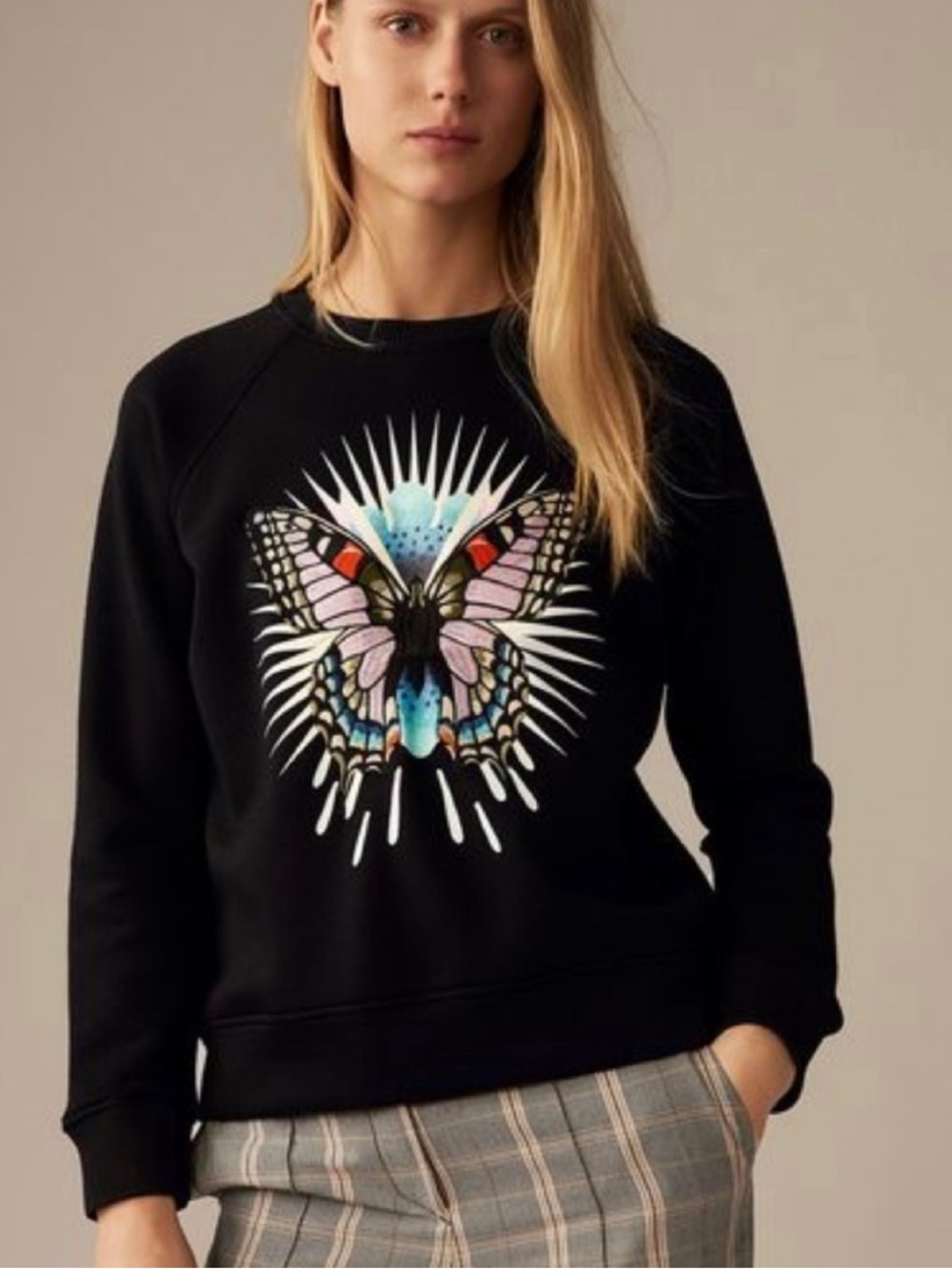Maje Black Sweatshirt with Multicolor Butterfly Embroidery